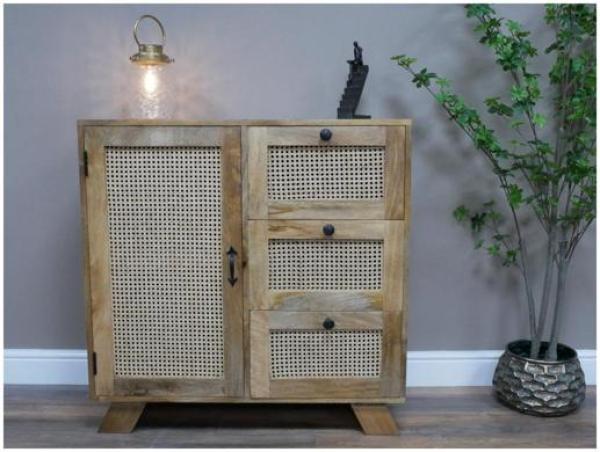 Product photograph of Dutch Rattan 1 Door 3 Drawer Storage Cabinet from Choice Furniture Superstore.