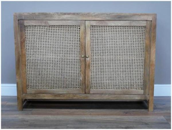 Product photograph of Dutch Wood And Rattan 2 Door Storage Cabinet from Choice Furniture Superstore.