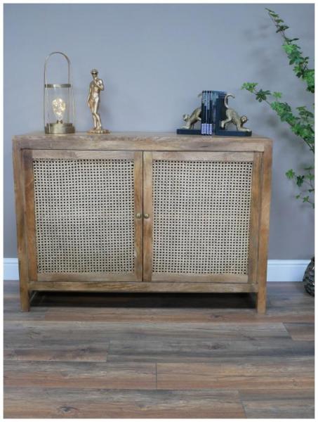 Product photograph of Dutch Wood And Rattan 2 Door Storage Cabinet from Choice Furniture Superstore.