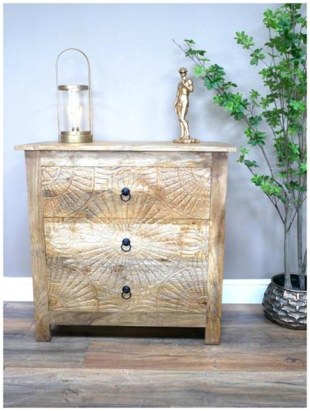 Product photograph of Dutch Carved 3 Drawer Chest from Choice Furniture Superstore.