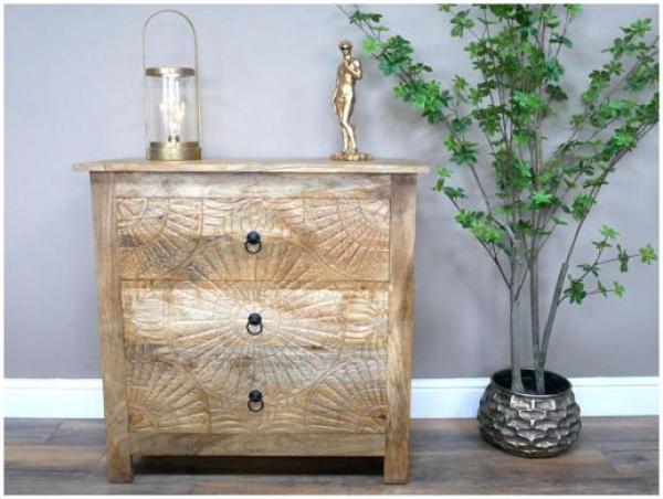 Product photograph of Dutch Carved 3 Drawer Chest from Choice Furniture Superstore.