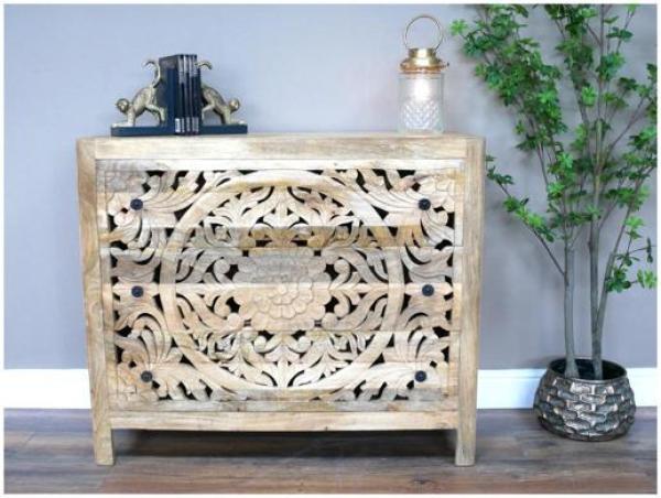 Product photograph of Dutch Mango Wood Carved Chest Of Drawer from Choice Furniture Superstore.