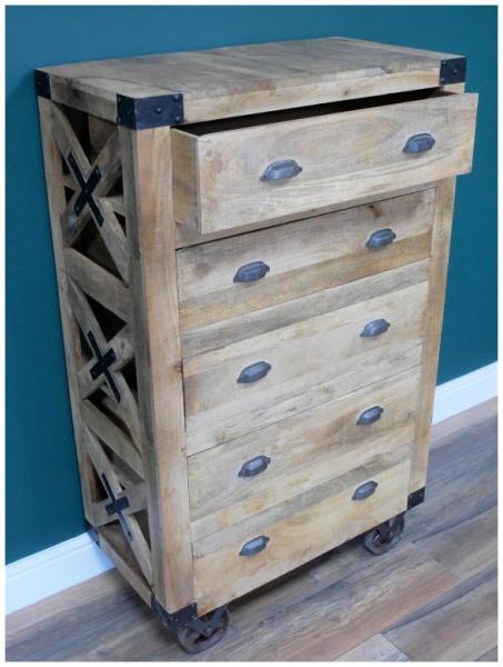 Product photograph of Dutch Mango Wood Tall 5 Drawer Chest from Choice Furniture Superstore.