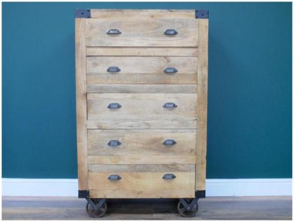 Product photograph of Dutch Mango Wood Tall 5 Drawer Chest from Choice Furniture Superstore.