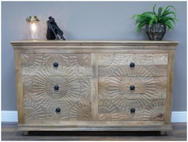 Product photograph of Dutch Mango Wood Large Carved Chest Of Drawer from Choice Furniture Superstore.