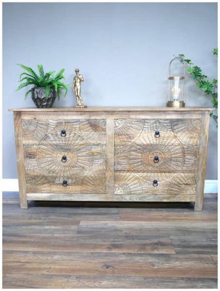Product photograph of Dutch Mango Wood Large 6 Drawer Chest from Choice Furniture Superstore.