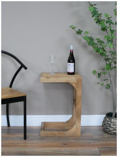 Product photograph of Dutch Acacia Wood And Rattan Side Table from Choice Furniture Superstore.