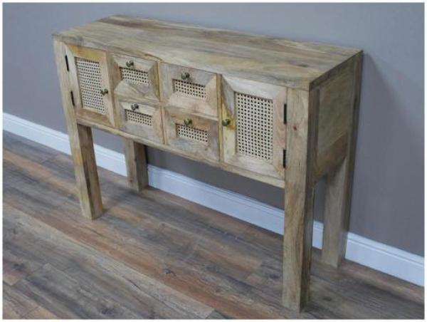 Product photograph of Dutch Acacia Wood And Rattan 2 Door 4 Drawer Side Table from Choice Furniture Superstore.