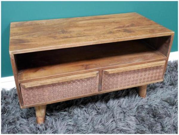 Product photograph of Dutch Mango Wood 2 Drawer Tv Cabinet from Choice Furniture Superstore.