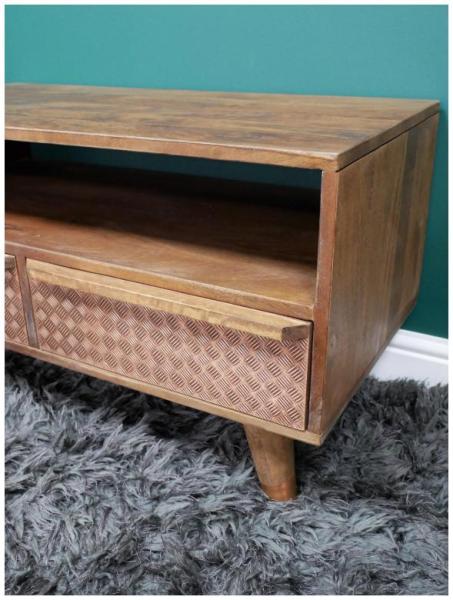 Product photograph of Dutch Mango Wood 2 Drawer Tv Cabinet from Choice Furniture Superstore.