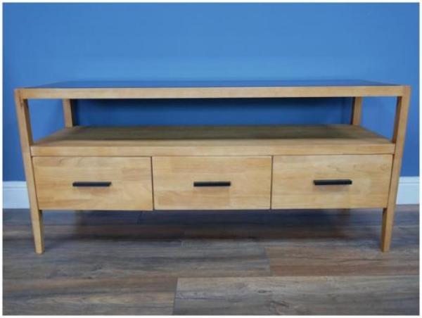 Product photograph of Dutch Rubber Wood 3 Drawer Tv Cabinet from Choice Furniture Superstore.