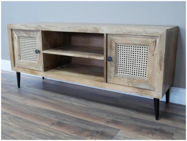 Product photograph of Dutch Acacia Wood And Rattan 2 Door Tv Cabinet from Choice Furniture Superstore.
