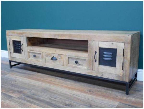 Product photograph of Dutch Mango Wood 2 Door 3 Drawer Tv Cabinet from Choice Furniture Superstore.
