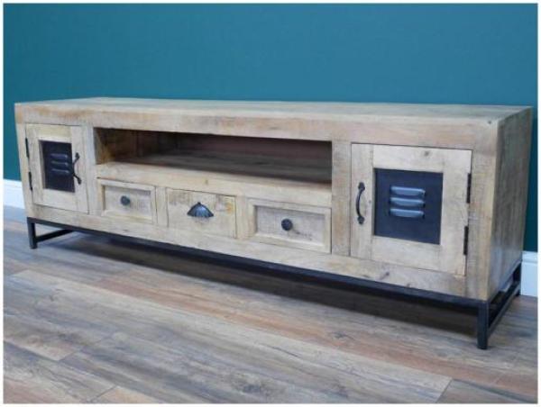 Product photograph of Dutch Mango Wood 2 Door 3 Drawer Tv Cabinet from Choice Furniture Superstore.