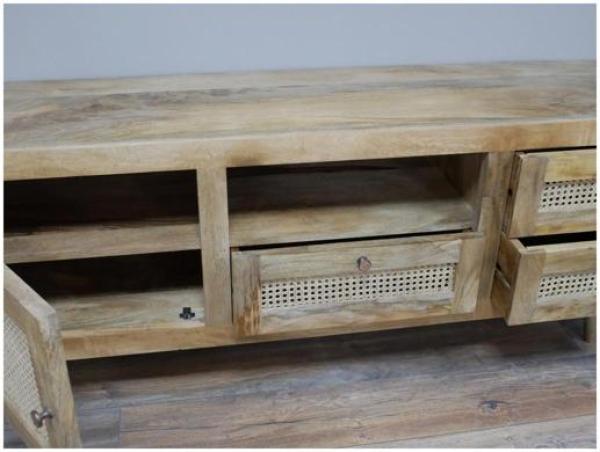 Product photograph of Dutch Acacia Wood And Rattan 1 Door 3 Drawer Tv Cabinet from Choice Furniture Superstore.