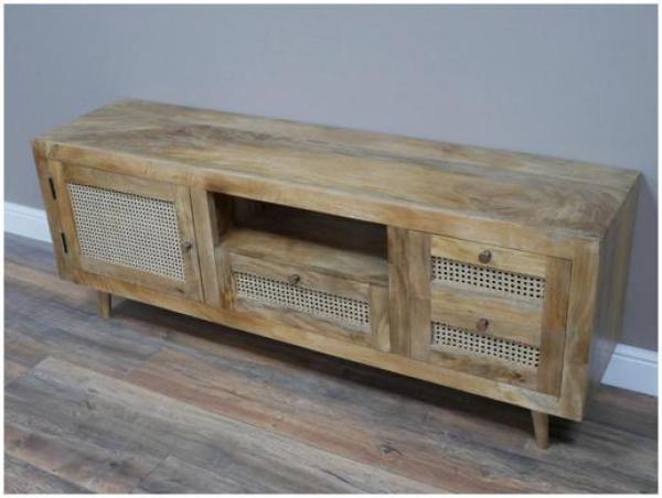 Product photograph of Dutch Acacia Wood And Rattan 1 Door 3 Drawer Tv Cabinet from Choice Furniture Superstore.