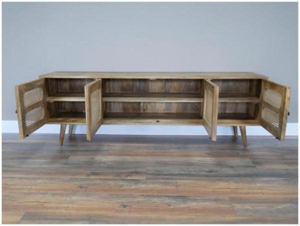 Product photograph of Dutch Acacia Wood And Rattan 4 Door Tv Cabinet from Choice Furniture Superstore.