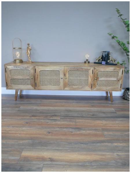 Product photograph of Dutch Acacia Wood And Rattan 4 Door Tv Cabinet from Choice Furniture Superstore.