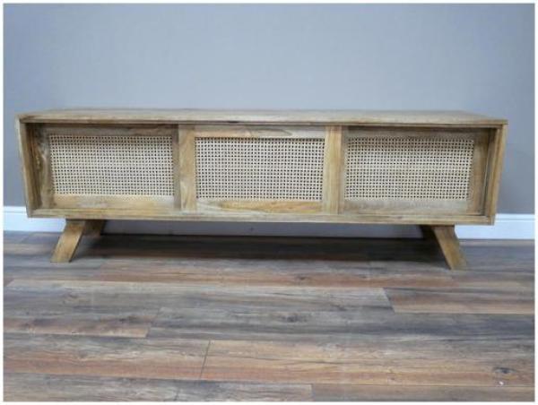 Product photograph of Dutch Acacia Wood And Rattan 3 Door Tv Cabinet from Choice Furniture Superstore.