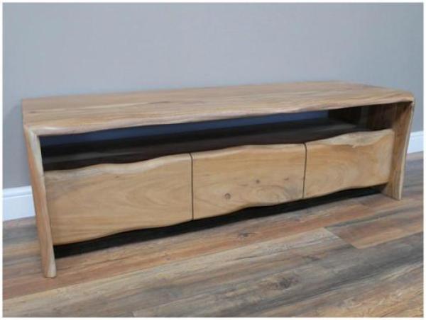 Product photograph of Dutch Living Edge Acacia Wood 3 Drawer Tv Cabinet from Choice Furniture Superstore.
