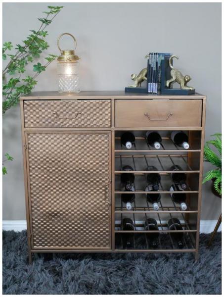 Product photograph of Dutch Copper Metal 1 Door 2 Drawer Bar Cabinet from Choice Furniture Superstore.