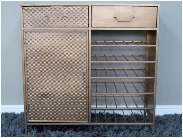 Product photograph of Dutch Copper Metal 1 Door 2 Drawer Bar Cabinet from Choice Furniture Superstore.