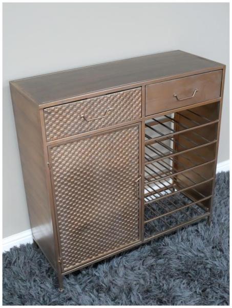 Product photograph of Dutch Copper Metal 1 Door 2 Drawer Bar Cabinet from Choice Furniture Superstore.