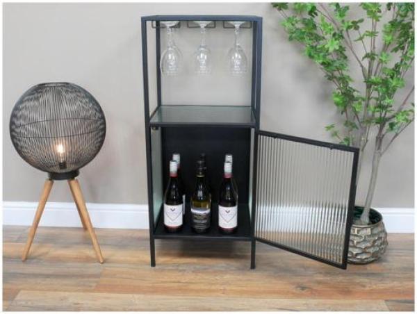 Product photograph of Dutch Black Metal 1 Door Wine Cabinet from Choice Furniture Superstore.