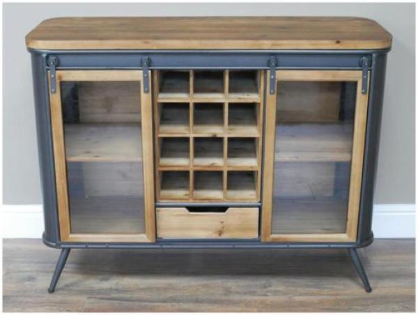 Product photograph of Dutch Metal And Fir Wood 1 Drawer Wine Cabinet from Choice Furniture Superstore.