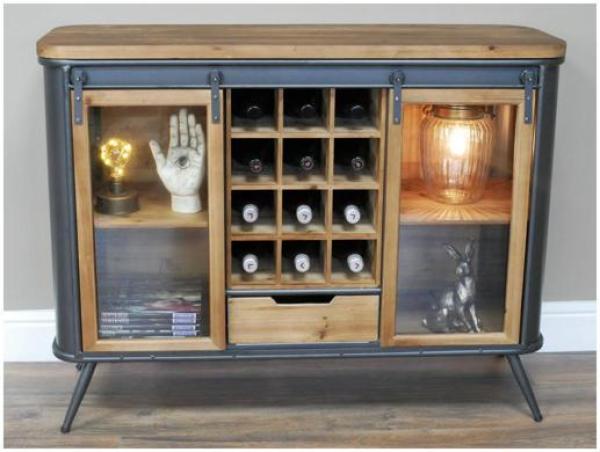 Product photograph of Dutch Metal And Fir Wood 1 Drawer Wine Cabinet from Choice Furniture Superstore.