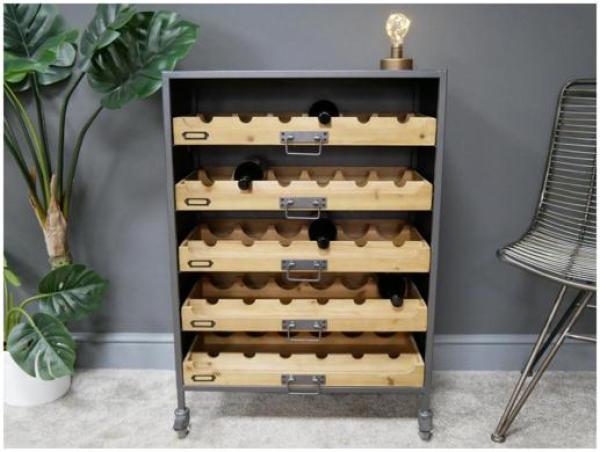 Product photograph of Dutch Metal And Fir Wood 5 Drawer Wine Cabinet from Choice Furniture Superstore.