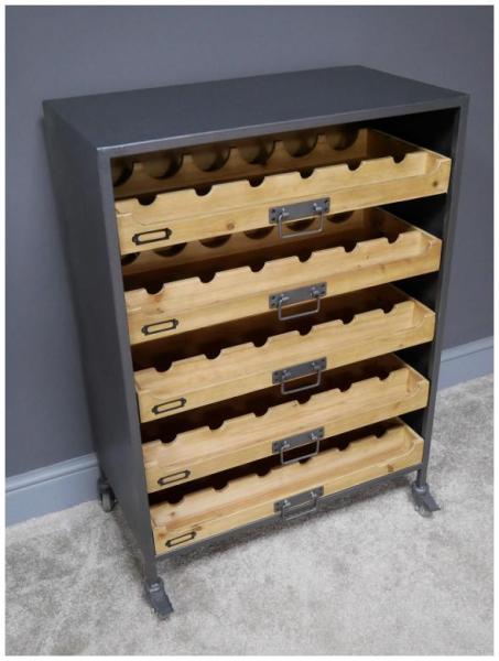 Product photograph of Dutch Metal And Fir Wood 5 Drawer Wine Cabinet from Choice Furniture Superstore.