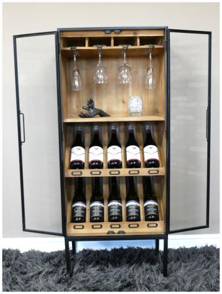 Product photograph of Dutch Black Metal And Wood 2 Door Wine Cabinet from Choice Furniture Superstore.