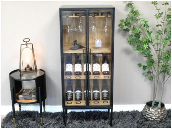 Product photograph of Dutch Black Metal And Wood 2 Door Wine Cabinet from Choice Furniture Superstore.