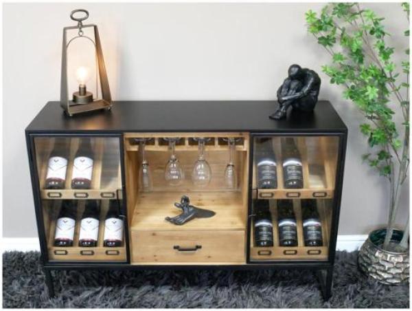 Product photograph of Dutch Metal And Wood 2 Door 1 Drawer Wine Cabinet from Choice Furniture Superstore.