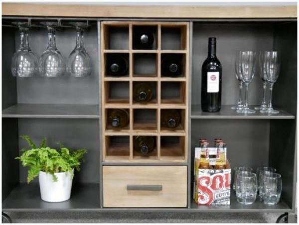 Product photograph of Dutch Fir Wood And Iron 1 Drawer Wine Cabinet from Choice Furniture Superstore.