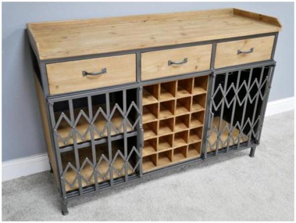Product photograph of Dutch Metal And Fir Wood 3 Drawer Wine Cabinet from Choice Furniture Superstore.