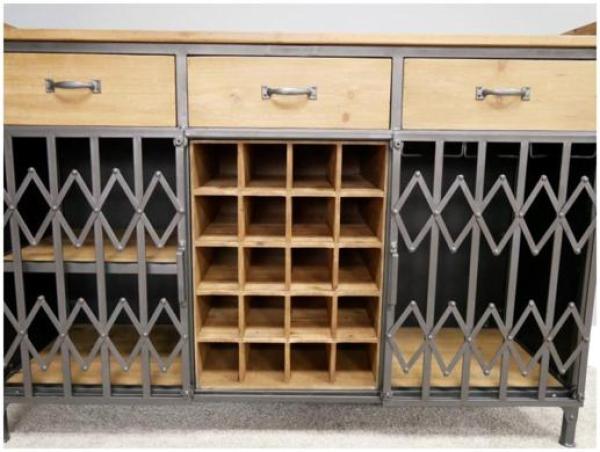 Product photograph of Dutch Metal And Fir Wood 3 Drawer Wine Cabinet from Choice Furniture Superstore.