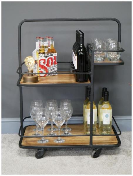 Product photograph of Dutch Mango Wood And Iron Wine Trolley from Choice Furniture Superstore.