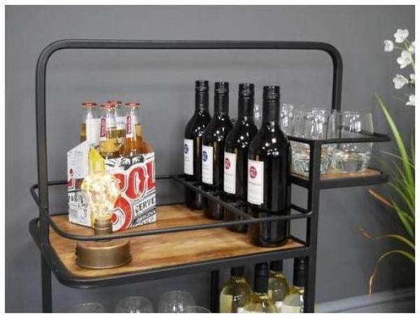 Product photograph of Dutch Mango Wood And Iron Wine Trolley from Choice Furniture Superstore.