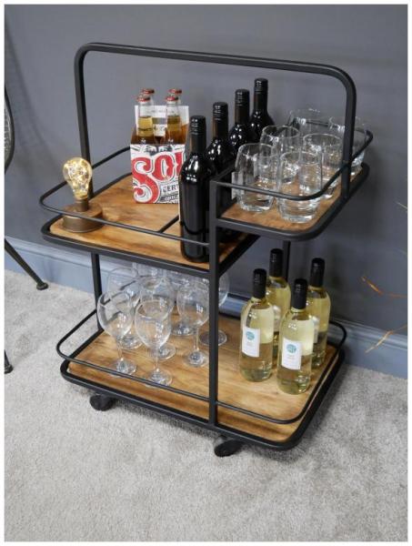 Product photograph of Dutch Mango Wood And Iron Wine Trolley from Choice Furniture Superstore.