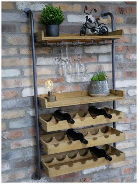 Product photograph of Dutch Metal And Fir Wood Wine Wall Unit from Choice Furniture Superstore.