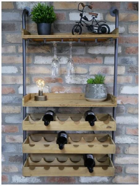 Product photograph of Dutch Metal And Fir Wood Wine Wall Unit from Choice Furniture Superstore.