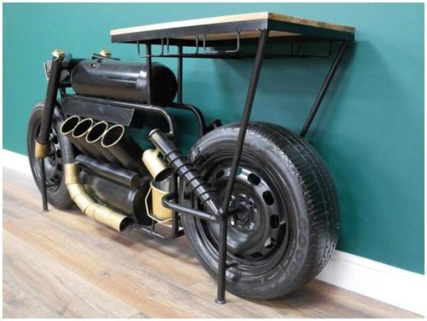 Product photograph of Dutch Mango Wood And Iron Motorbike Bar from Choice Furniture Superstore.