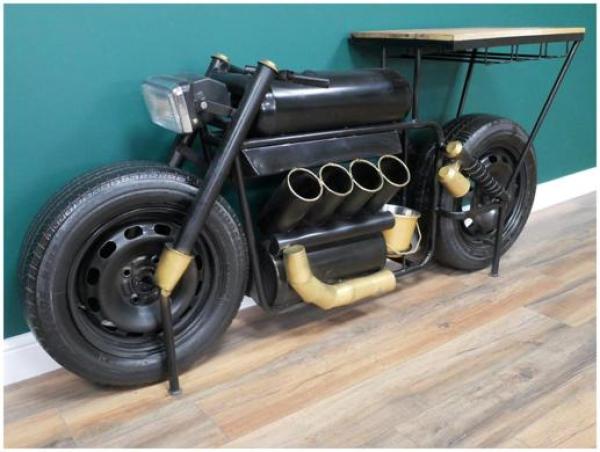 Product photograph of Dutch Mango Wood And Iron Motorbike Bar from Choice Furniture Superstore.