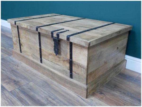 Product photograph of Dutch Mango Wood Trunk With Wine Bottle Storage from Choice Furniture Superstore.