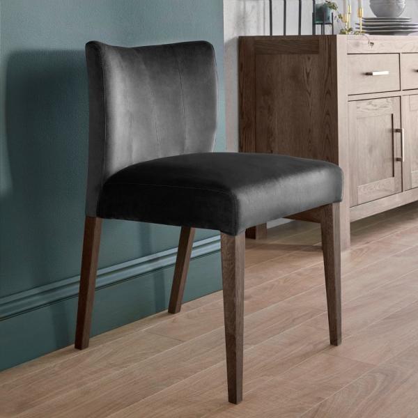 Product photograph of Bentley Designs Turin Gun Metal Velvet Fabric Low Back Dining Chair Sold In Pairs from Choice Furniture Superstore.