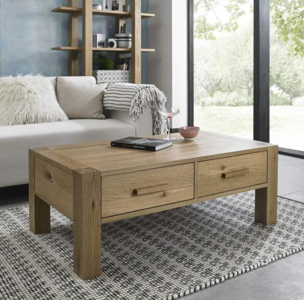 Product photograph of Bentley Designs Turin Light Oak Coffee Table With Drawers from Choice Furniture Superstore.