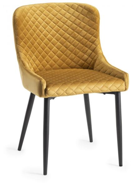 Product photograph of Bentley Designs Cezanne Mustard Velvet Fabric Dining Chair With Black Legs Sold In Pairs from Choice Furniture Superstore.