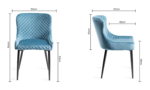 Product photograph of Bentley Designs Cezanne Petrol Blue Velvet Fabric Dining Chair With Black Legs Sold In Pairs from Choice Furniture Superstore.